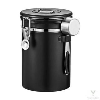 Black 304 stainless steel airtight coffee canister with one-way valve