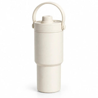 Cremeweißer 735-ml-Tumbler mit Keramikauskleidung und Tragehenkel