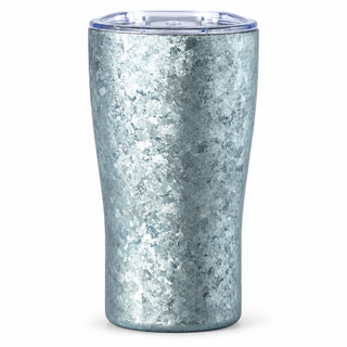 Yozcoffee 320 mL blue crystalline titanium travel coffee cup with clear sip lid on a white background