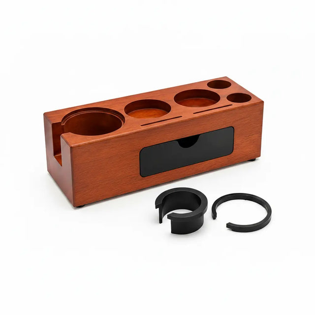 Yozcoffee solid wood espresso organizer with drawer and portafilter support inserts