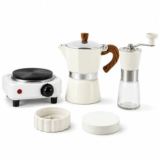 Moka-Geschenkset, 5-teilig, 150-ml-Kocher, Mühle und Kochplatte — Produktbild
