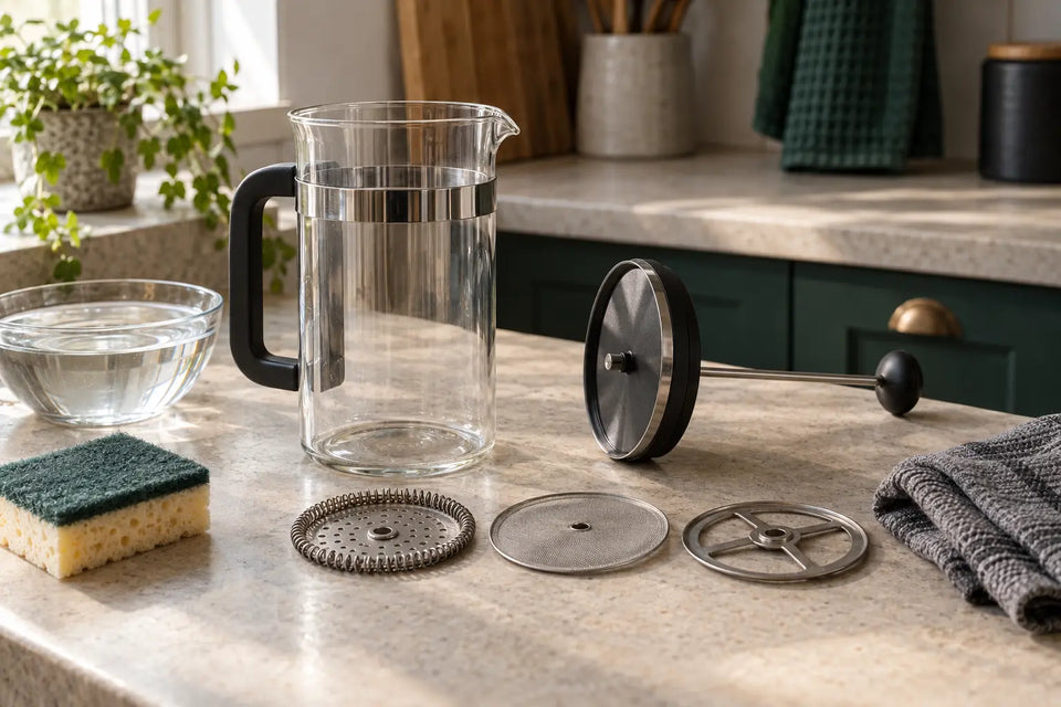 So reinigen Sie eine French Press: Eine tägliche Routine ohne Kaffeerückstände