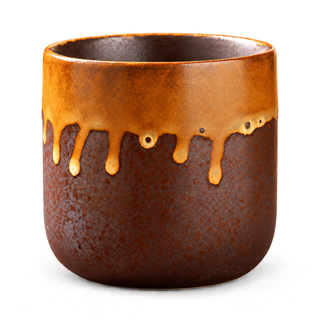 Brown drip-glaze ceramic coffee cup, 250 ml, on a white background