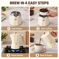 Octagonal Moka Pot – 150/300ml Aluminum Stovetop Coffee Maker - miniatura 5
