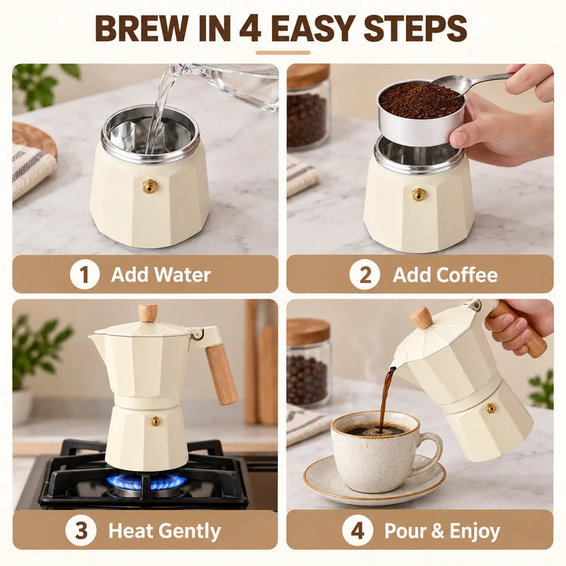Octagonal Moka Pot – 150/300ml Aluminum Stovetop Coffee Maker - imagen del producto