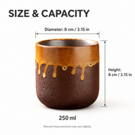 Maße der 250-ml-Keramiktasse: 8 cm Durchmesser und 8 cm Höhe