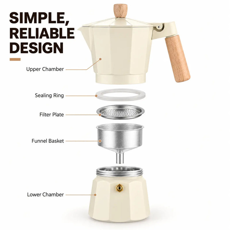 Octagonal Moka Pot – 150/300ml Aluminum Stovetop Coffee Maker - imagen del producto