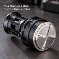 Four-vane 304 stainless steel distribution surface on the underside of the espresso distributor.