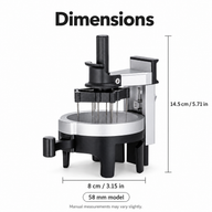 Diagrama de dimensiones del distribuidor WDT giratorio de 58 mm: 14,5 cm de alto y 8 cm de ancho.