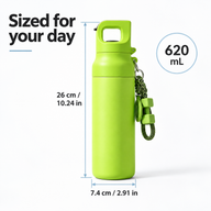 全高26cm（10.24in）、胴径7.4cm（2.91in）の620mlボトル