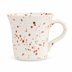 Tazza da caffè in ceramica con manico 170 ml – smalto bianco puntinato di marrone, bordo svasato