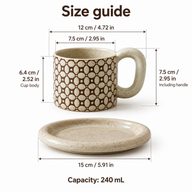 240 ml ceramic cup and saucer dimensions in centimeters and inches