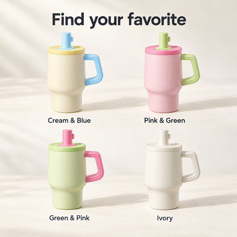 Colores del vaso: Crema y azul, Rosa y verde, Verde y rosa, Marfil
