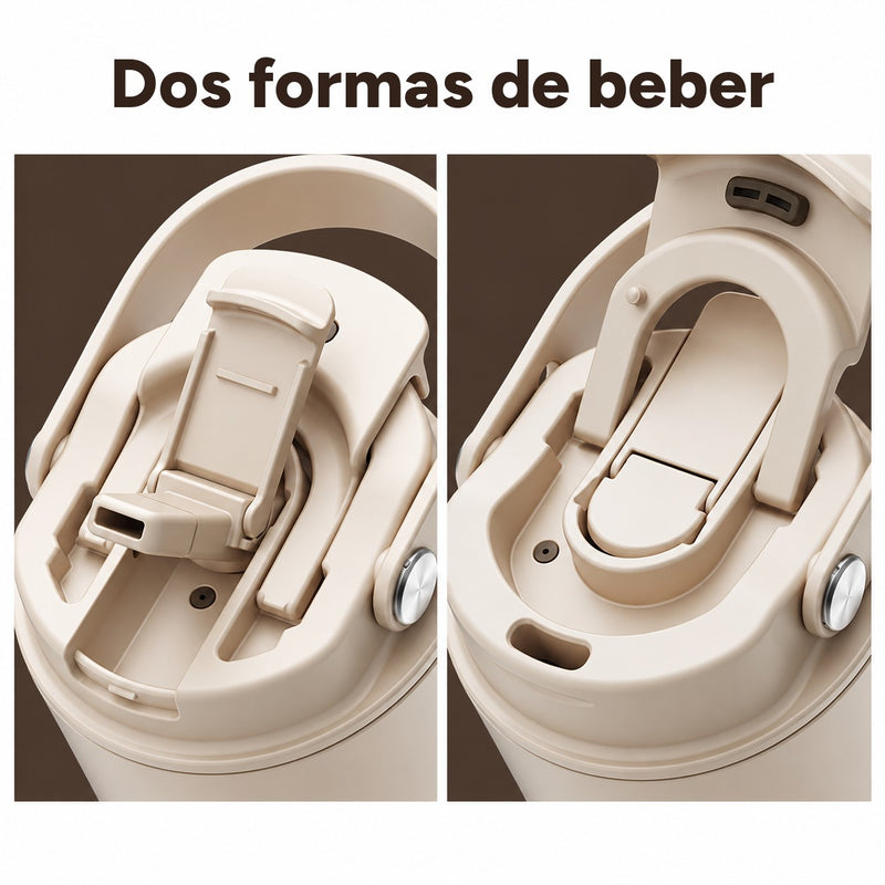 Primeros planos de la abertura para pajita y la abertura para beber directamente en la tapa beige