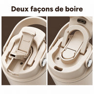 Gros plans de l’ouverture paille et de l’ouverture pour boire directement sur le couvercle beige