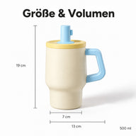 500-ml-Becher mit 19 cm Höhe, 7 cm Bodenbreite und 13 cm Breite inklusive Henkel