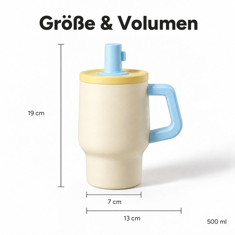 500-ml-Becher mit 19 cm Höhe, 7 cm Bodenbreite und 13 cm Breite inklusive Henkel