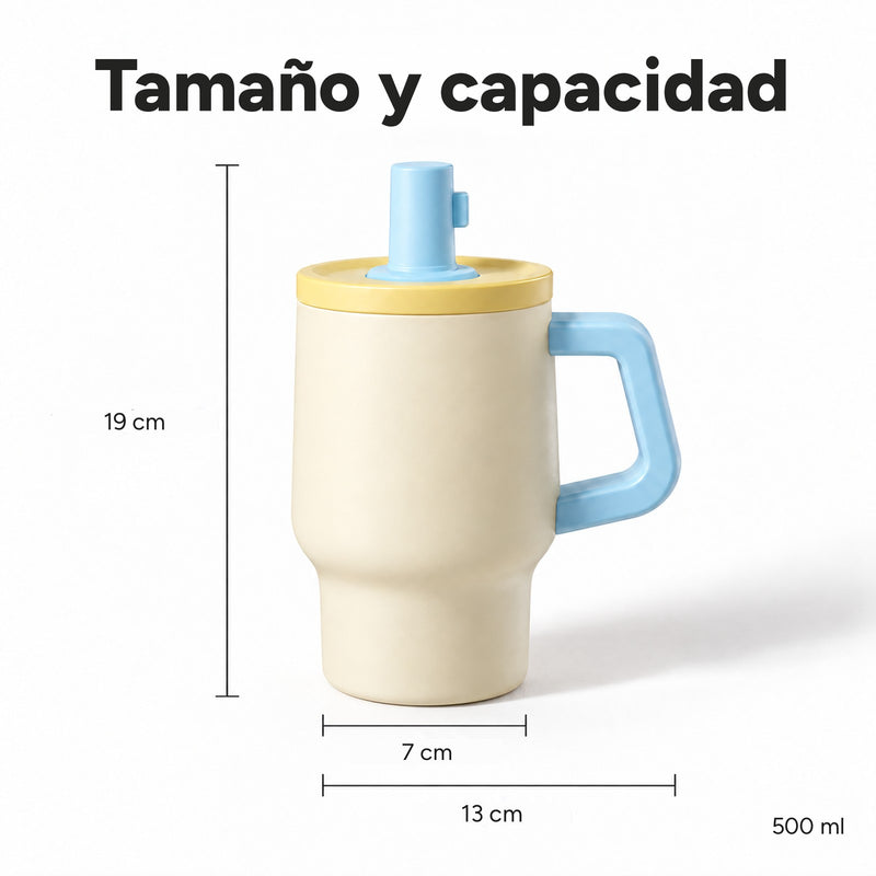 Vaso de 500 ml: 19 cm de alto, base de 7 cm y 13 cm de ancho con el asa