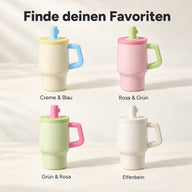 Farbvarianten: Creme & Blau, Rosa & Grün, Grün & Rosa und Elfenbein