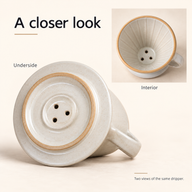 Underside foot ring and three-hole interior of the same ceramic pour-over dripper