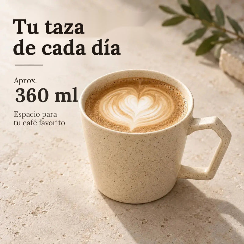 Taza de cerámica color arena con capacidad de 360 ml