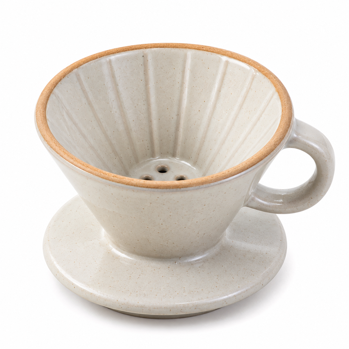 Cream ceramic pour-over coffee dripper with loop handle and integrated round base