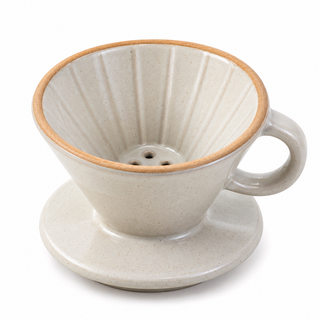Cream ceramic pour-over coffee dripper with loop handle and integrated round base