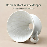Geribbelde binnenkant van de conische keramische dripper