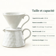 Dimensions du dripper conique en céramique et de la carafe de 450 ml