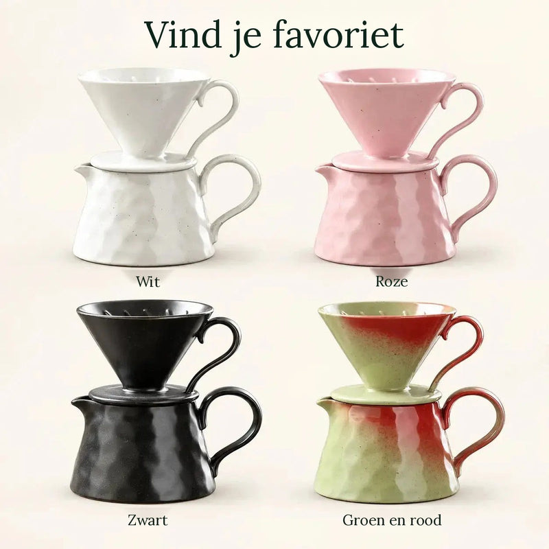 Set van keramische dripper en kan in vier kleuren