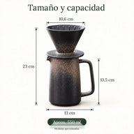 Medidas del gotero cónico de cerámica y de la jarra de 550 ml
