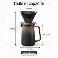 Dimensions du dripper conique en céramique et de la carafe de 550 ml