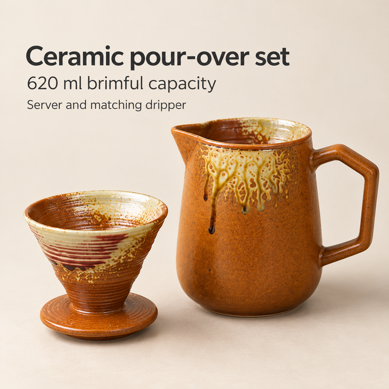 Amber ceramic pour-over set with 620 ml brimful server capacity