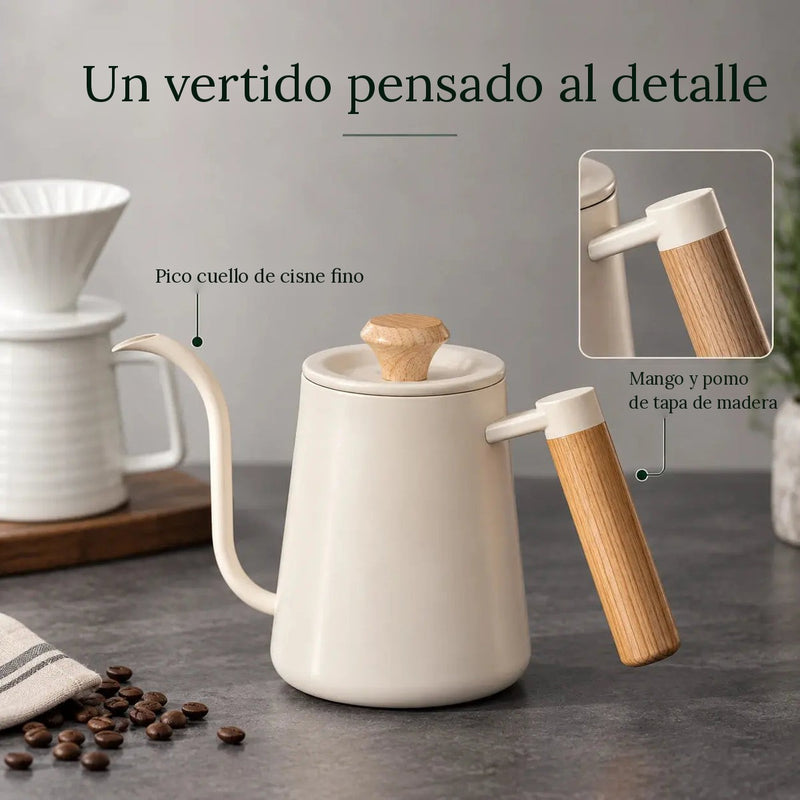 Primer plano del hervidor de cuello de cisne del kit de café de filtro
