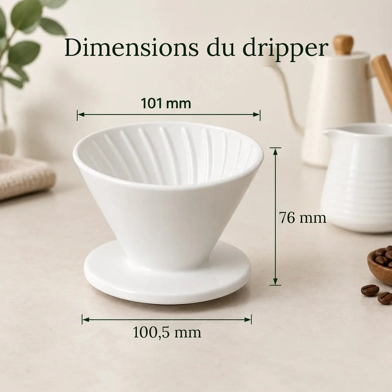 Dimensions du dripper conique en céramique du kit de café filtre