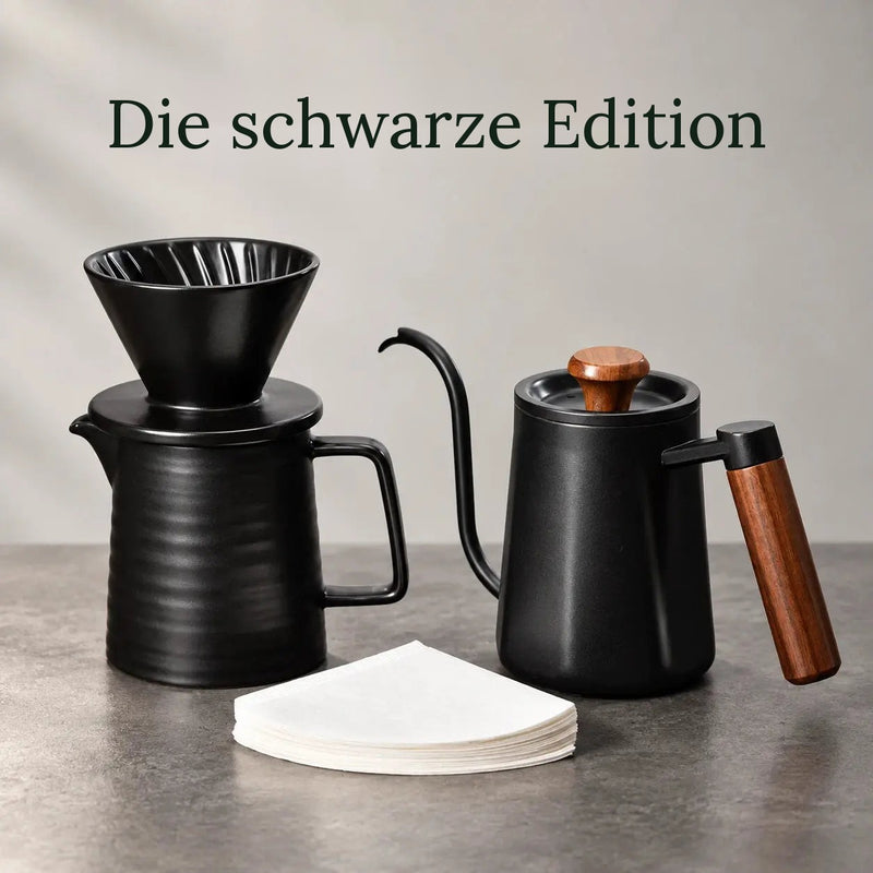 Schwarzes Keramik-Pour-over-Set mit Schwanenhalskessel