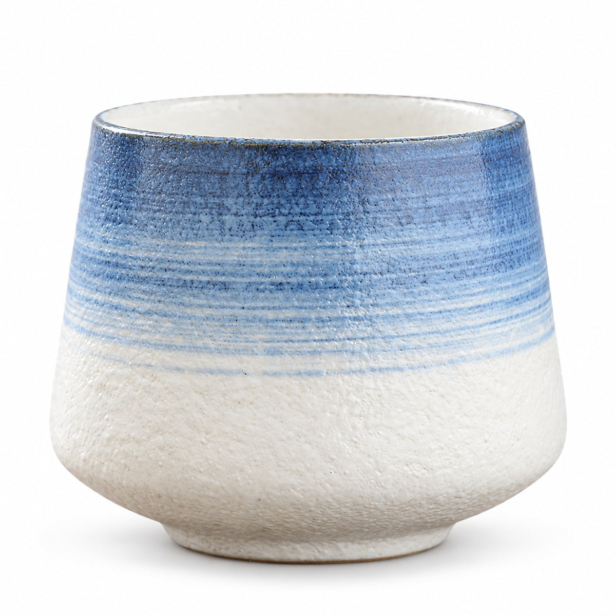 Blaue 200-ml-Verkostungstasse aus Keramik mit horizontaler Verlaufsglasur vor weißem Hintergrund.