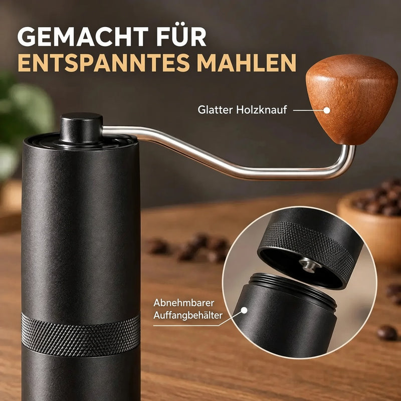 Holzknauf und Auffangbehälter der Handmühle
