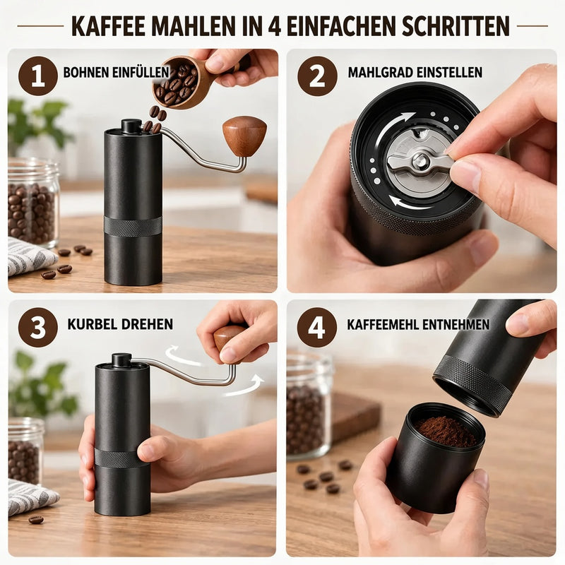 So benutzt du die Handkaffeemühle, Schritt für Schritt