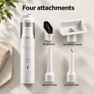 White coffee vacuum with brush head upholstery nozzle blower nozzle and crevice nozzle