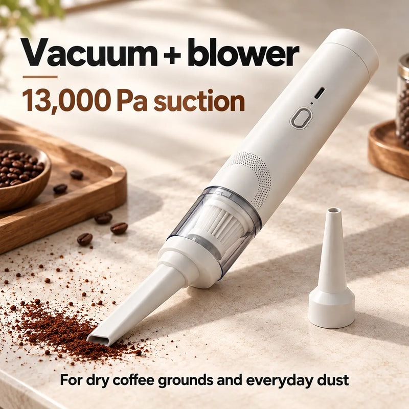 White coffee vacuum and blower with 13000 Pa suction and nozzle attachments