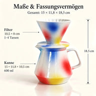 Maße des Keramikfilters und der 600-ml-Kanne