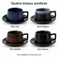 Quatre émaux sombres : bleu nuit, bord neigeux, brun ambré et noir d’encre