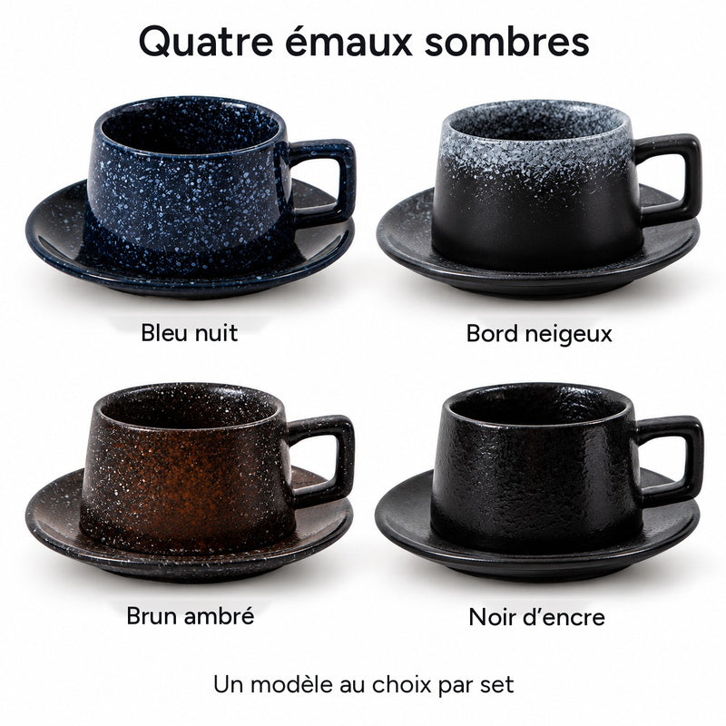 Quatre émaux sombres : bleu nuit, bord neigeux, brun ambré et noir d’encre