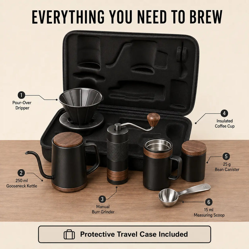 Portable pour-over coffee set with reusable steel filter – product view 4