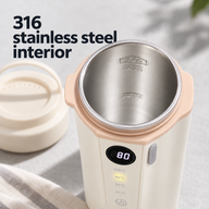 Open kettle showing the 316 stainless steel interior and maximum and minimum marks