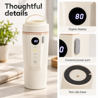 Digital display, covered power port and non-slip base of the ivory travel kettle