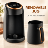 Electric coffee pot base beside its removable 300ml black jug