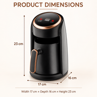 Electric coffee pot dimensions: 17cm wide, 16cm deep and 23cm high