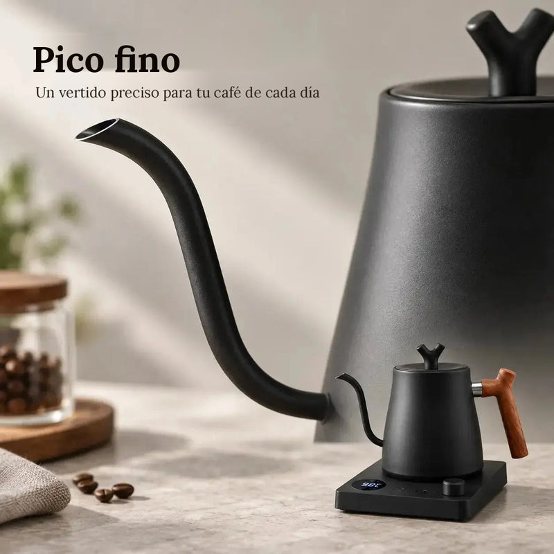 Primer plano del pico de cuello de cisne fino del hervidor eléctrico